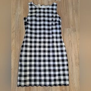 Talbots Sleeveless Dress Plaid Gingam Side Pockets Scalloped Hem Zip Back Nwt 10